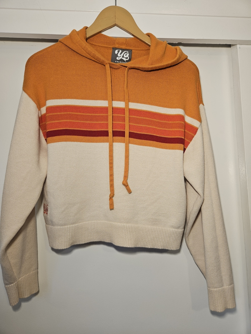 Yo Colorado Orange & Cream Striped Cropped Hoodie Sweater